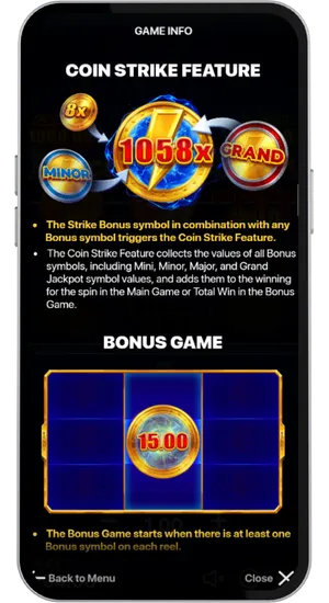 Game info screen with feature rules