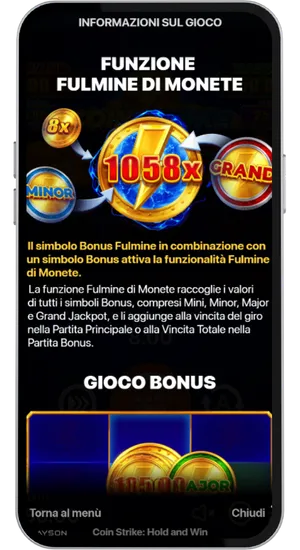Schermata info gioco con regole delle funzioni
