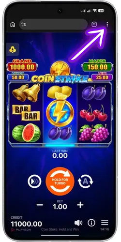 Chrome or Safari menu on the Coin Strike page