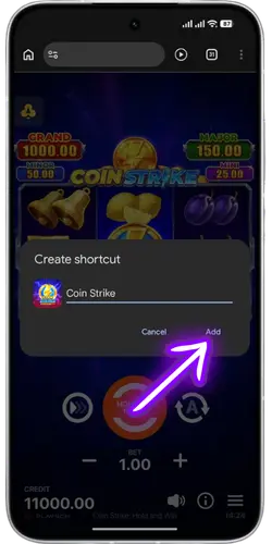 Naming and saving the Coin Strike shortcut